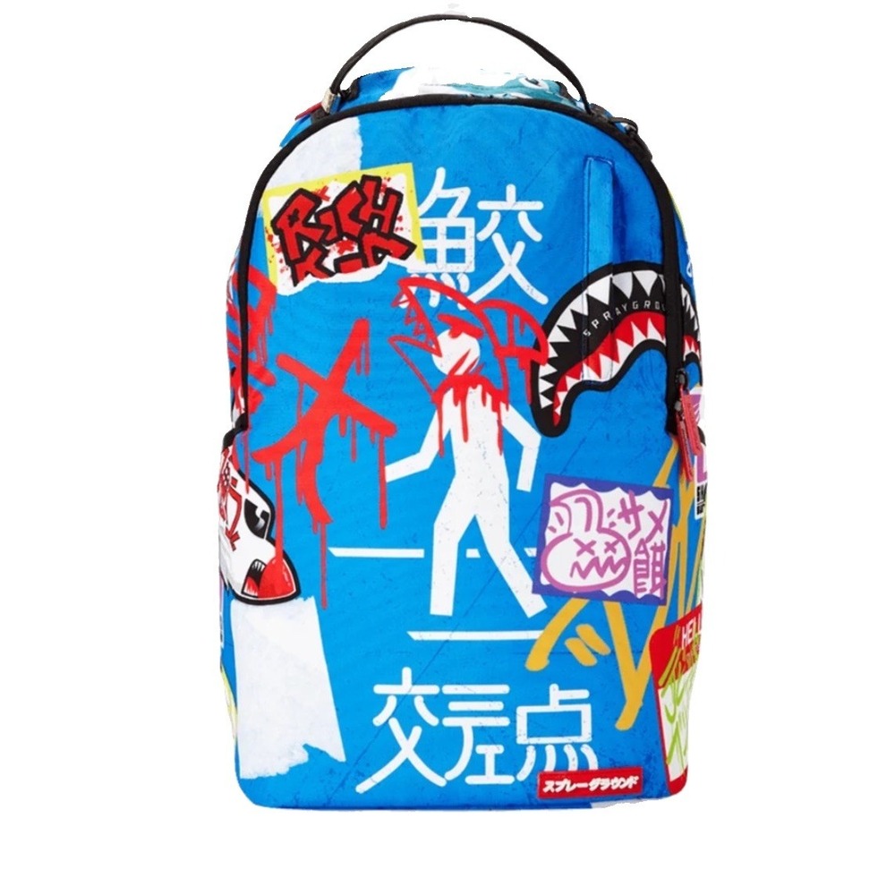 Sprayground Japanese Street Sign Backpack Limited Edition Blue Graffiti Shark